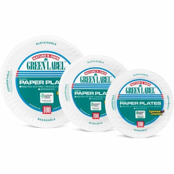 Green Label 9" Green Label Economy Paper Plates (AJMPP9GRA) - Image 7