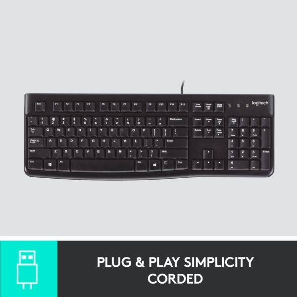 Logitech K120 Wired Keyboard for Windows, USB Plug-and-Play, Full-Size, Spill-Resistant, Curved Space Bar, Compatible with PC, Laptop - Black (LOG920002478) - Image 5
