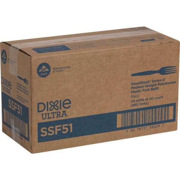 Dixie SmartStock Plastic Cutlery Refill, Series-O, Mediumweight Fork, Black, 40/Pack, 24 Packs/Carton (DXESSF51) - Image 5