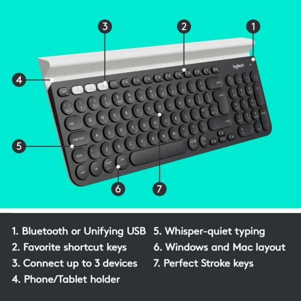 Logitech K780 Multi-Device Wireless Keyboard, Full Size, Black/White, 920-008149 (ODFN716162) - Image 6