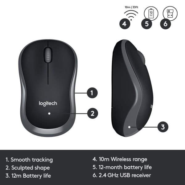 LogitechMK320 Wireless Straight Full-Size Keyboard & Ambidextrous Optical Mouse, Black (LOG920002836) - Image 6