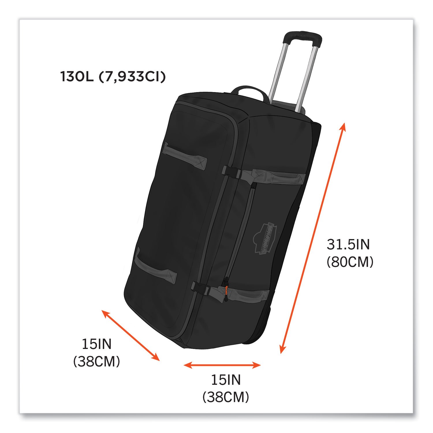 ergodyne Arsenal 5032 Water-Resistant Wheeled Duffel Bag, 15 x 31.5 x 15, Black (EGO13037) - Image 6