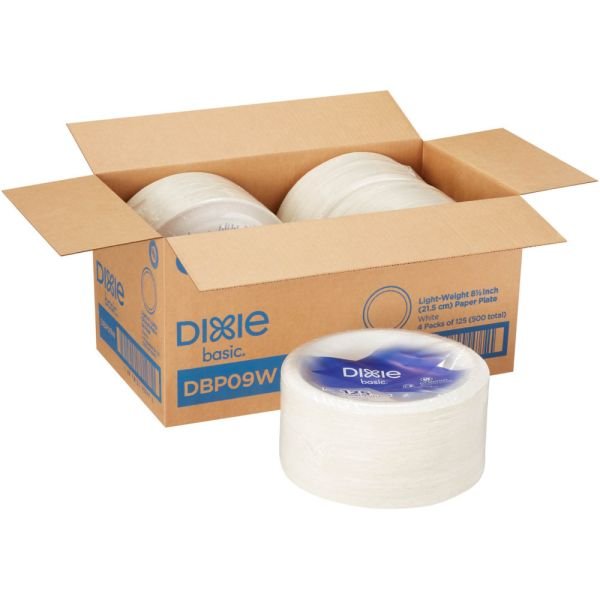 Dixie Paper Dinnerware, Plate, 8.5" dia, White, 125/Pack, 4/Carton (DXEDBP09WCT)