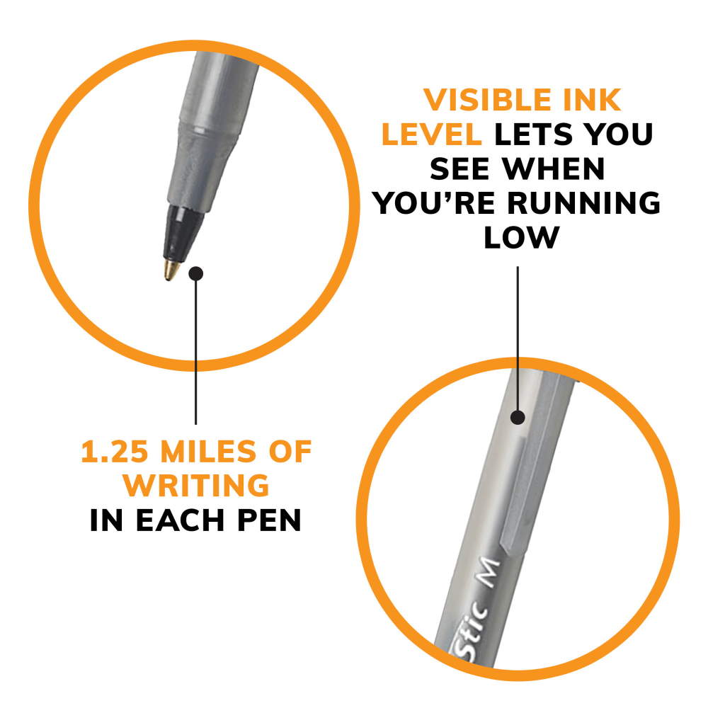 BIC Round Stic Ballpoint Pens, Medium Point, 1.0 mm, Translucent Barrel, Black Ink, Pack Of 60 Pens (BICGSM609BK) - Image 5