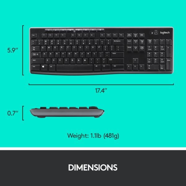 Logitech MK270 Wireless Straight Full-Size Keyboard & Mouse, Black (LOG920004536) - Image 7