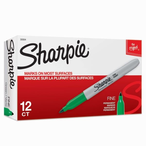 Sharpie Permanent Fine-Point Markers, Green, Pack Of 12 (SAN30004)