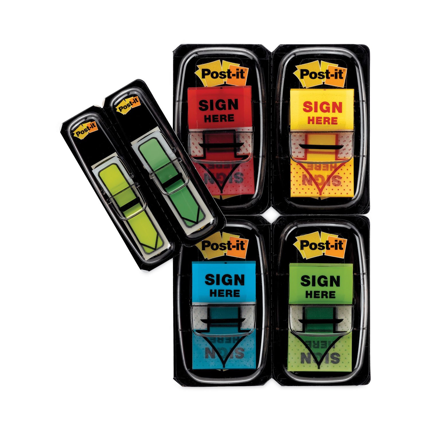 Post-it Flags, 1 in. x 1.7 in., 4 Dispensers, 50 Flags/Dispenser, Assorted Colors, Printed "Sign Here", Back to School Supplies - 680SH4VA (MMM680SH4VA) - Image 2