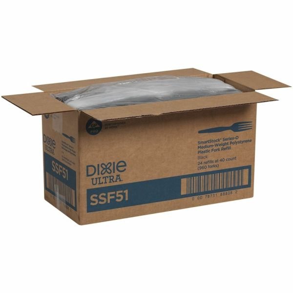 Dixie SmartStock Plastic Cutlery Refill, Series-O, Mediumweight Fork, Black, 40/Pack, 24 Packs/Carton (DXESSF51) - Image 9