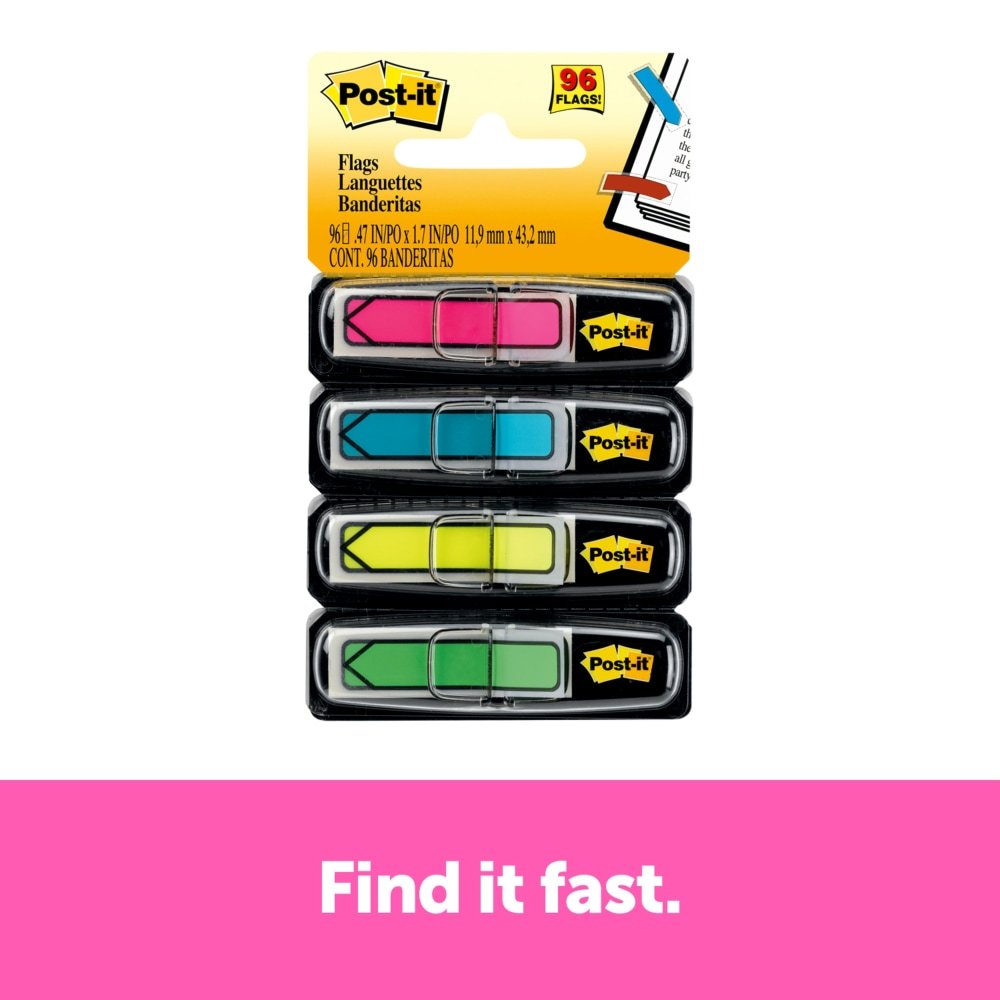 Post-it Flags, .5 in. x 1.7 in., 4 Dispensers, 24 Flags/Dispenser, Assorted Bright Colors, Back to School Supplies - 684ARR4 (MMM684ARR4) - Image 3