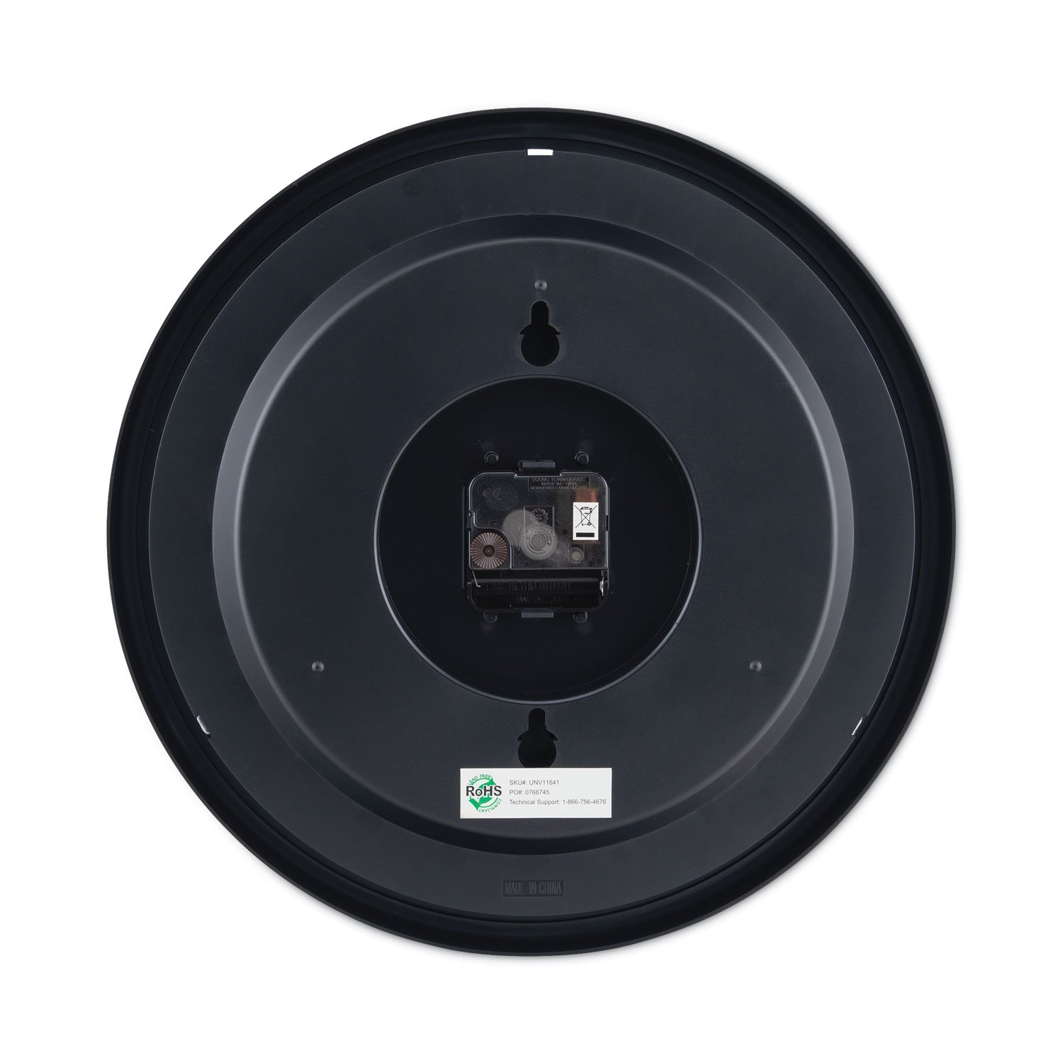 Universal Round Wall Clock, 13.5" Overall Diameter, Black Case, 1 AA (sold separately) (UNV11641) - Image 5