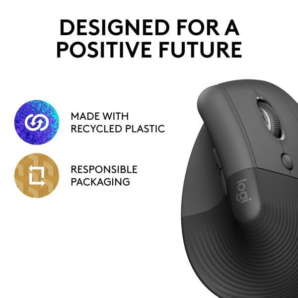Logitech Lift Vertical Ergonomic Mouse, Graphite, Wireless, Quiet clicks (ODFN7263334) - Image 8