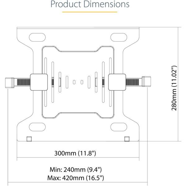 StarTech.com VESA Laptop Tray, Adjustable Monitor Arm Laptop Tray, Secures Notebooks up to 4.5kg (9.9lb), 75x75 & 100x100 VESA, Ventilated (SYNX6456111) - Image 9