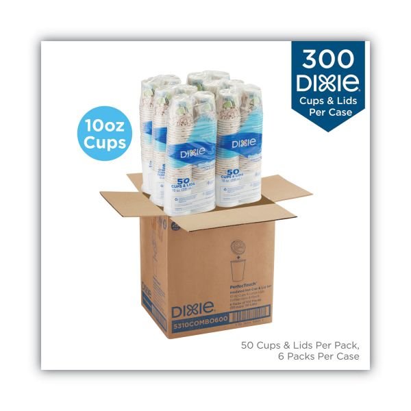 Dixie PerfecTouch Paper Hot Cups and Lids Combo, 10 oz, Coffee Haze Design, 50/Pack, 6 Packs/Carton (DXE5310CMB600CT) - Image 11