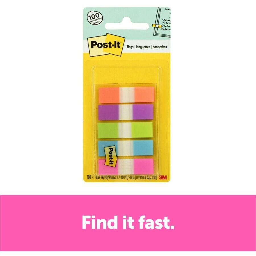 Post-it Notes Flags, 1/2" x 1-7/10", Assorted Bright Colors, 20 Flags Per Pad, Pack Of 5 Pads (MMM6835CB2) - Image 2
