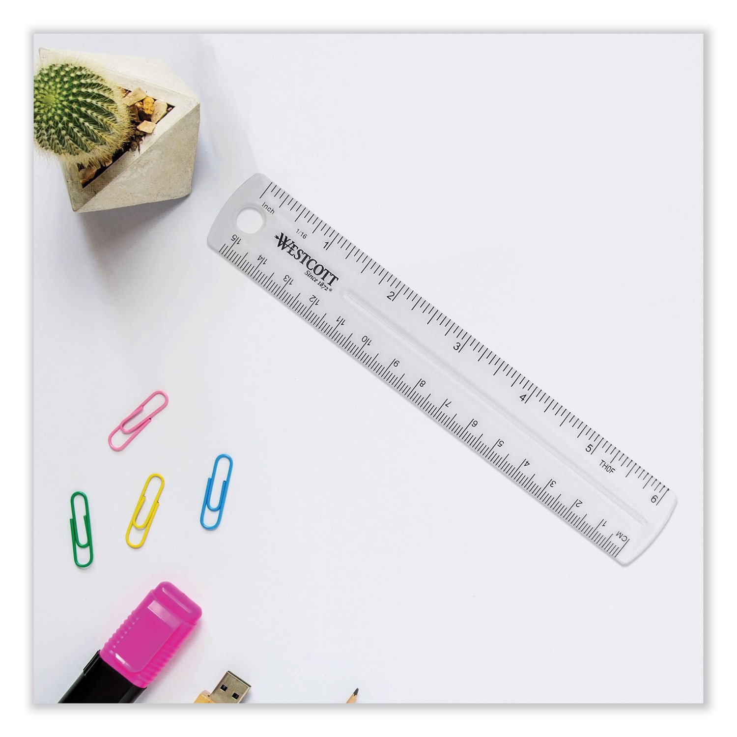 Westcott Clear Flexible Acrylic Ruler, Standard/Metric, 6" (15 cm) Long, Clear, 12/Box (ACM17723) - Image 6