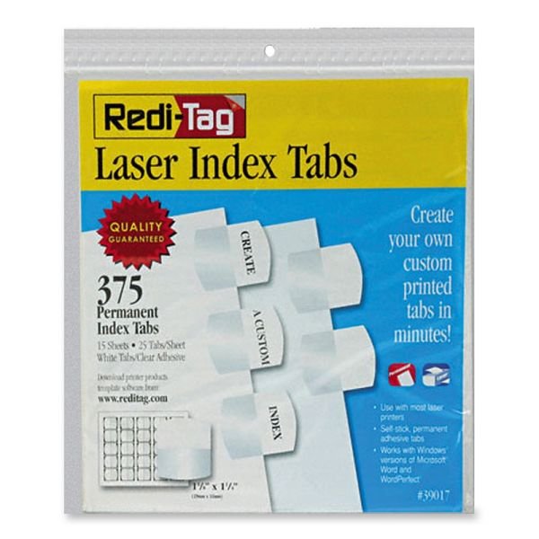 Redi-Tag Laser Index Tabs, 1 1/8" x 1 1/4", White, Pack Of 375 (RTG39017)