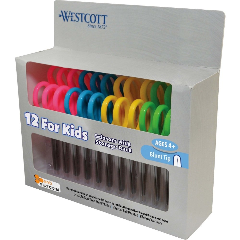 Westcott Kids School Pack Scissors, 5", Blunt, Assorted Colors, Pack Of 12 (ACM14871)