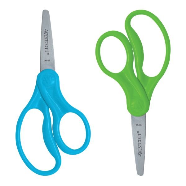Westcott Hard Handle Kids Value Scissors, 5", Pointed, Assorted Colors, Pack Of 2 (ODFN2480283)