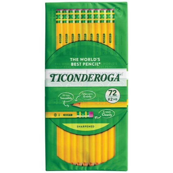 Ticonderoga #2 Pre-sharpened Pencils, 0.7 mm, Yellow, Pack Of 72 Pencils (ODFN7956500)