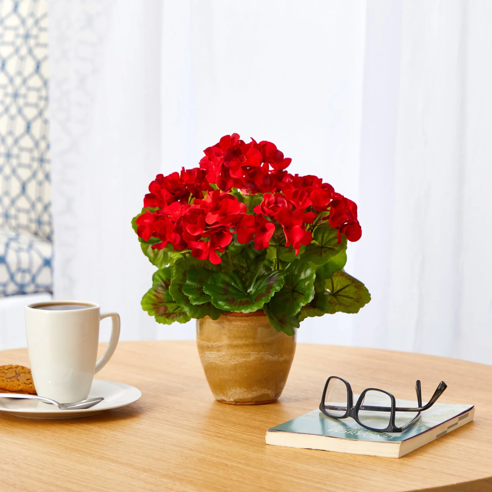 11” Geranium Artificial Plant in Ceramic Planter UV Resistant (Indoor/Outdoor) (P1442-RD) - Image 3
