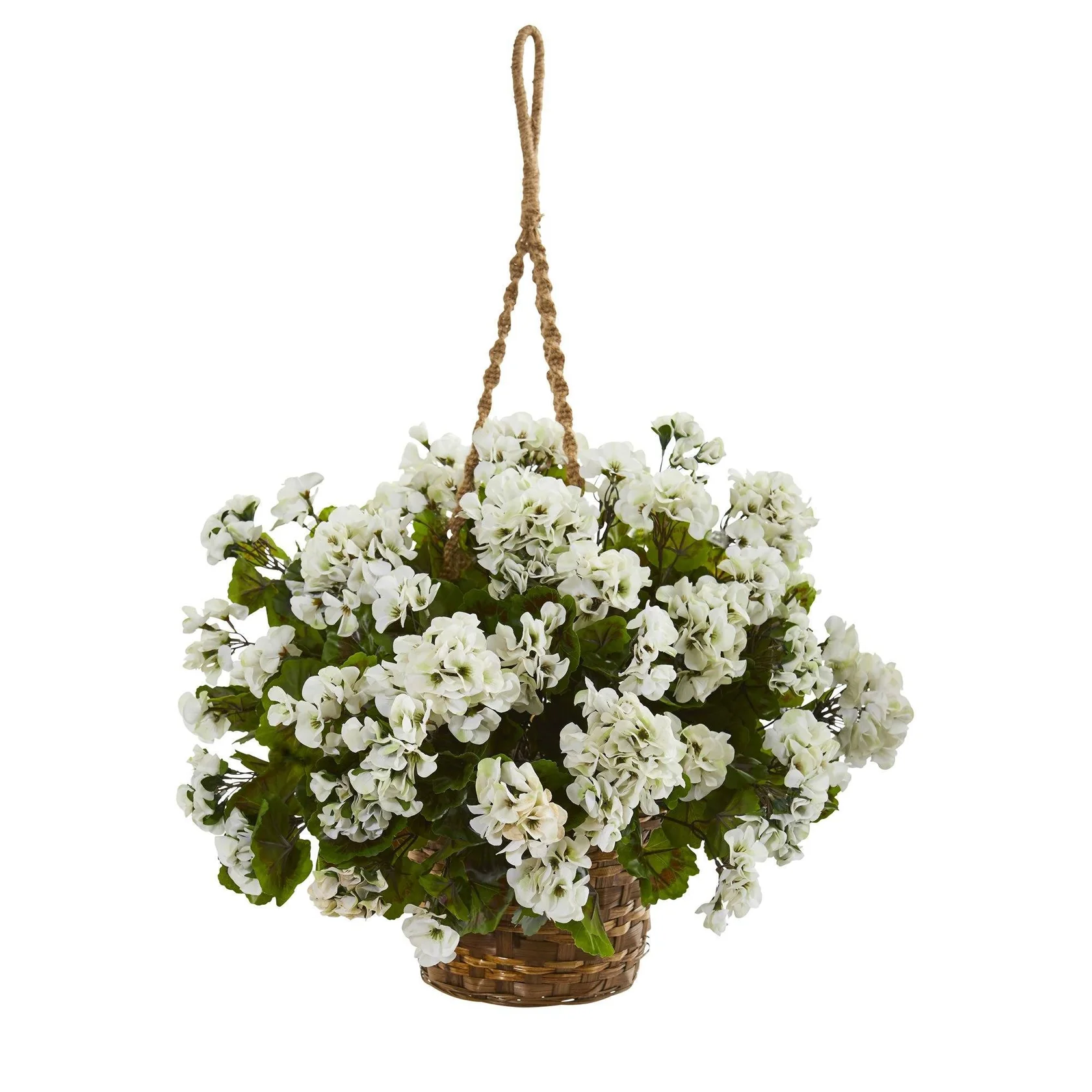 19” Geranium Hanging Basket Artificial Plant UV Resistant (Indoor/Outdoor) (6421-WH)