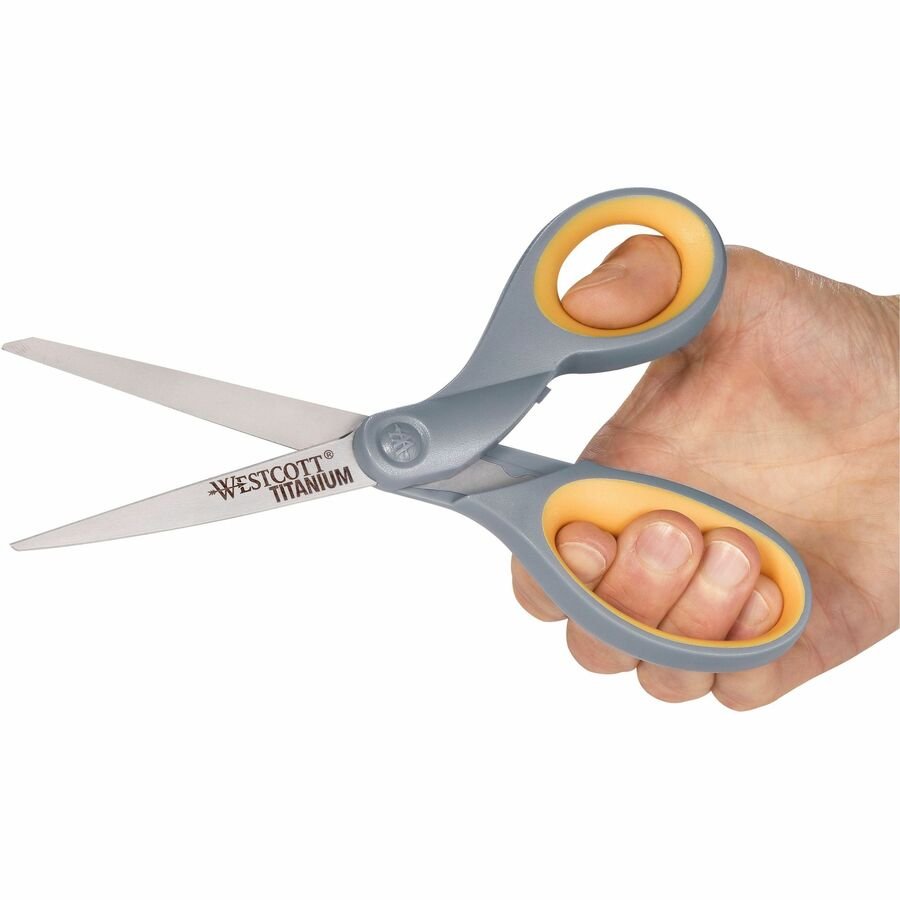 Westcott 8” Titanium Scissors, Pointed, Yellow/Gray, Set Of 3 Scissors (ODFN7939494) - Image 6