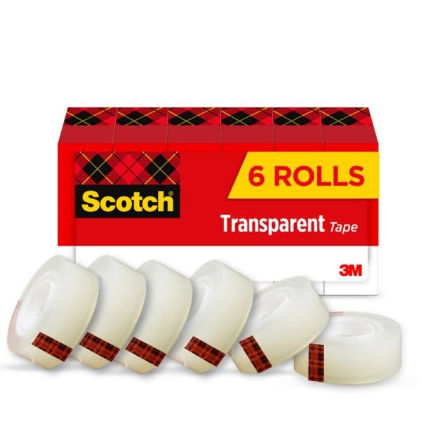 Scotch Transparent Tape, 6 Tape Rolls, 3/4 in x 1296 in, Home Office Supplies and School Supplies for College and Classrooms (MMM6006PK)