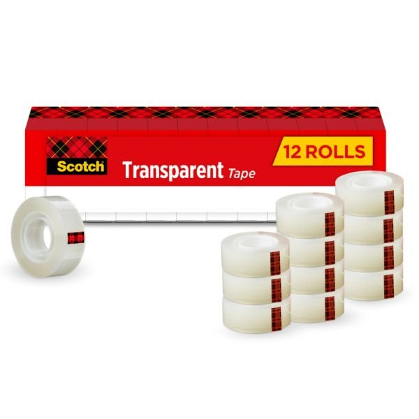 Scotch Transparent Tape, 12 Tape Rolls, 3/4 in x 1000 in, Home Office Supplies and School Supplies for College and Classrooms (MMM600K12)