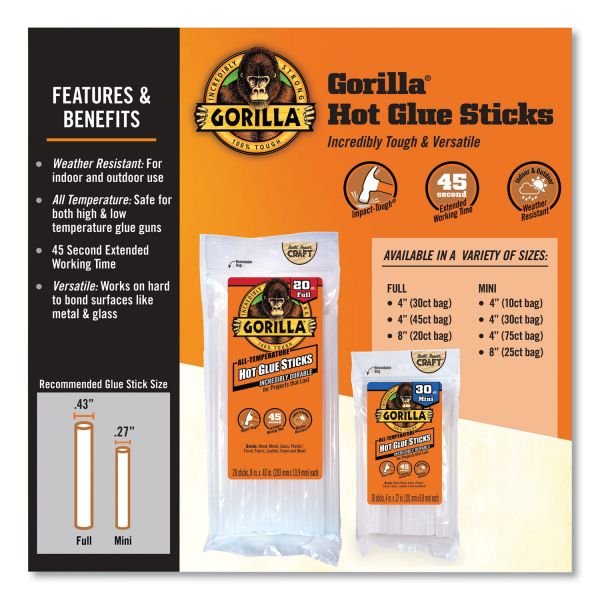 Gorilla Hot Glue Sticks, 0.43" dia x 4", Dries Clear, 45/Pack (GOR3034502) - Image 2
