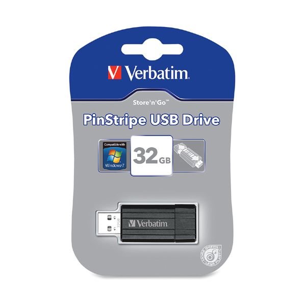 32GB PinStripe USB Flash Drive - Black (IGRMPW9452)