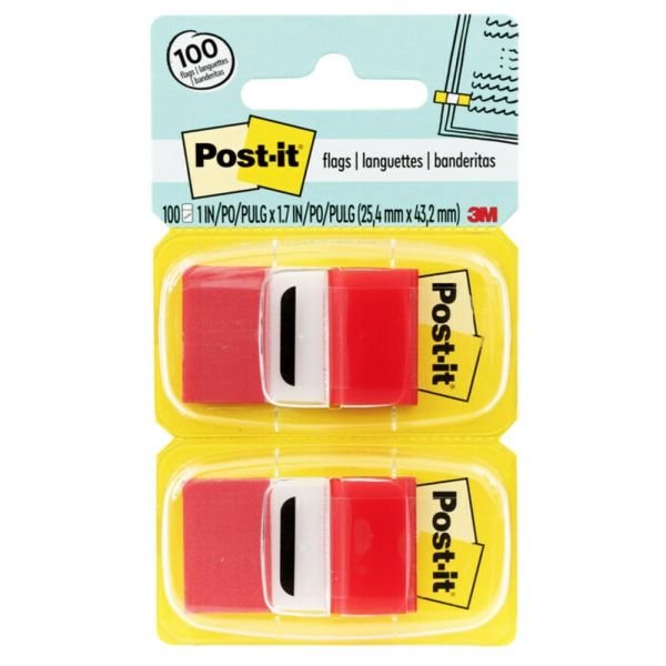 Post-it Flags, 1 in. x 1.7 in., 12 Dispensers, 50 Flags/Dispenser, Red, Back to School Supplies for Students, Flags for Textbooks and Notebooks (MMM680RD12)