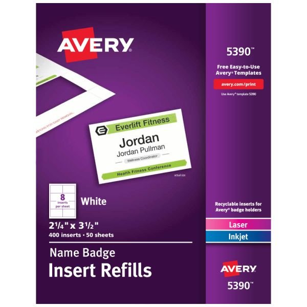 Avery Laser Name Badge Inserts, 2 1/4" x 3 1/2", 5390, Box Of 400 (AVE5390)