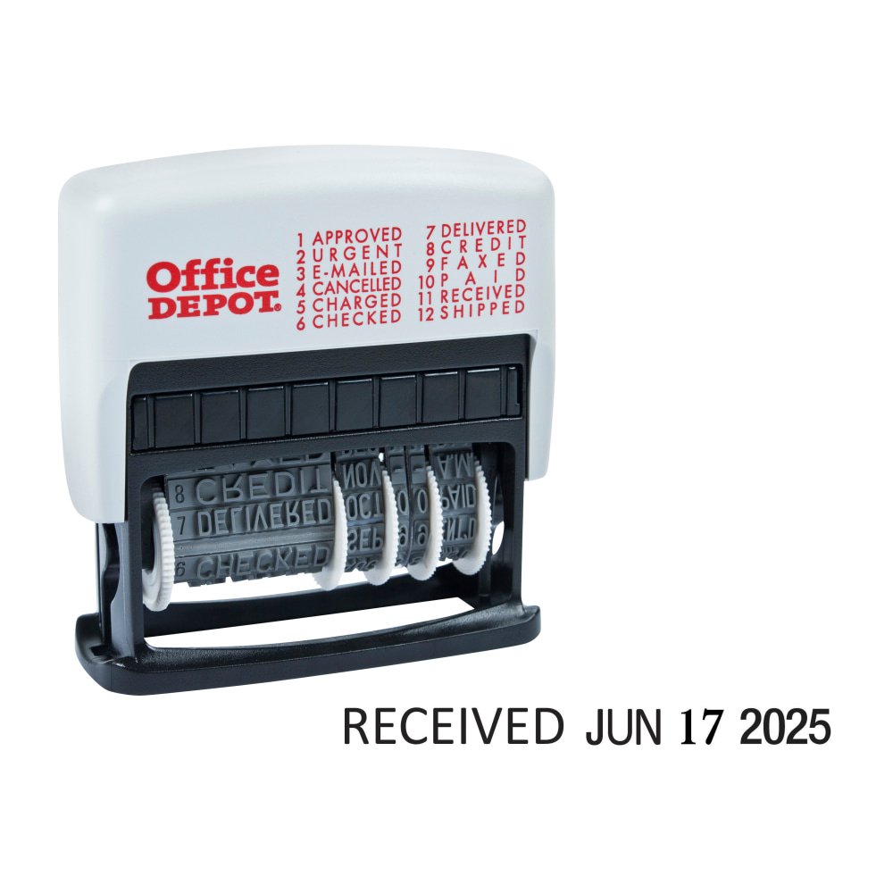 Self-Inking 12-in-1 Micro Message Stamp Dater, 1-1/16” x 5/32 Impression, Black Ink (ODFN421118) - Image 2