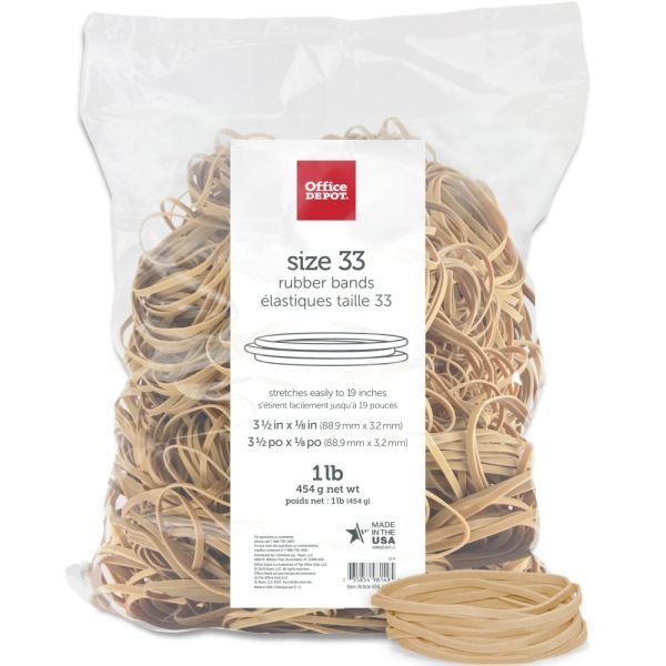 Rubber Bands, #33, 3-1/2" x 1/8", Crepe, 1-Lb Bag (ODFN855883)