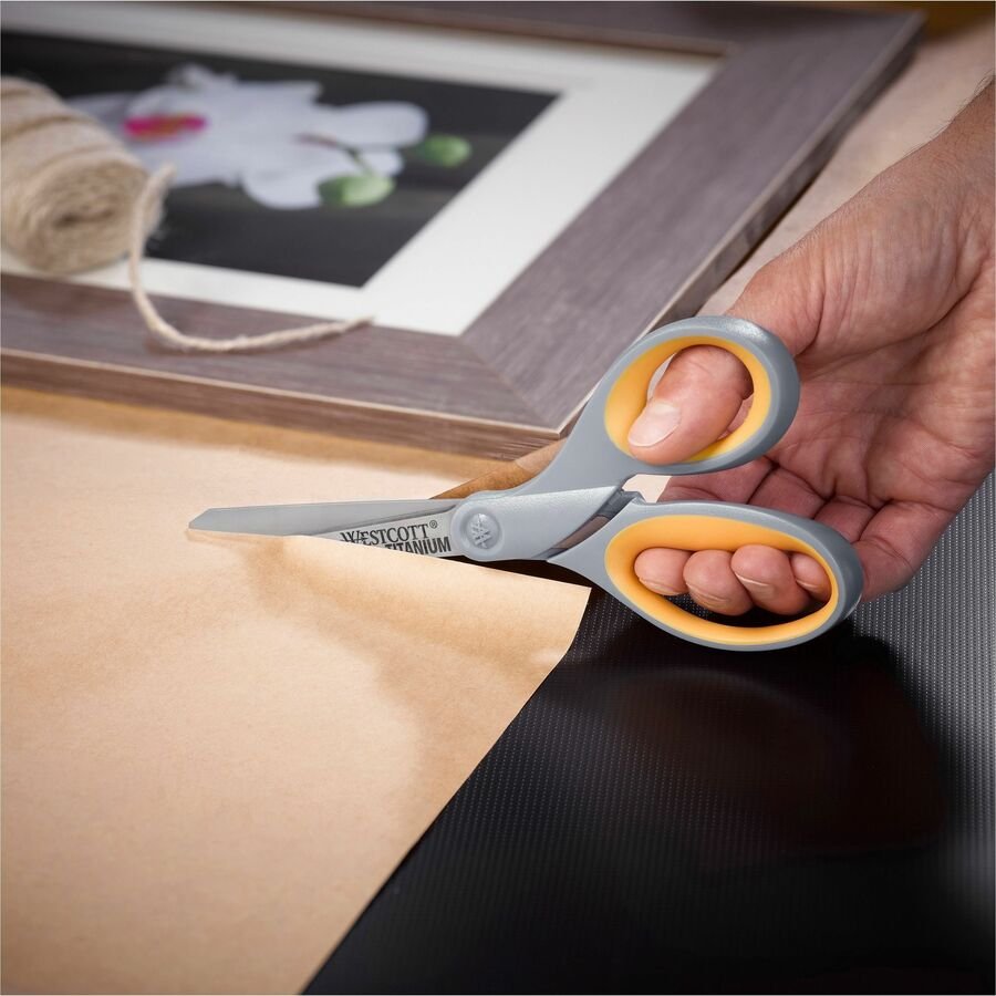 Westcott 8” Titanium Scissors, Pointed, Yellow/Gray, Set Of 3 Scissors (ODFN7939494) - Image 2
