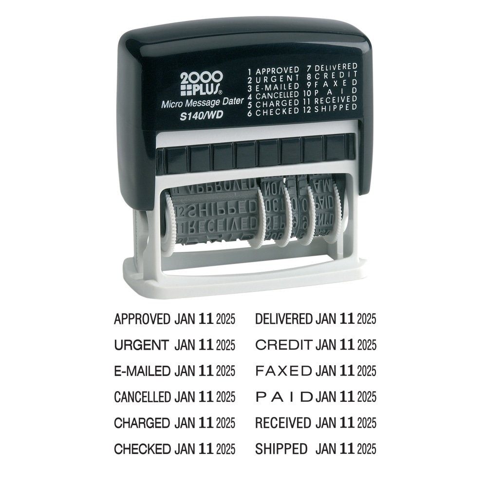 2000 PLUS Date Phrase Dater Stamp Self-Inking 12-in-1 Micro Date Message Dater Stamp, 12 Phrases, Black Ink - 11090 (COS011090) - Image 7