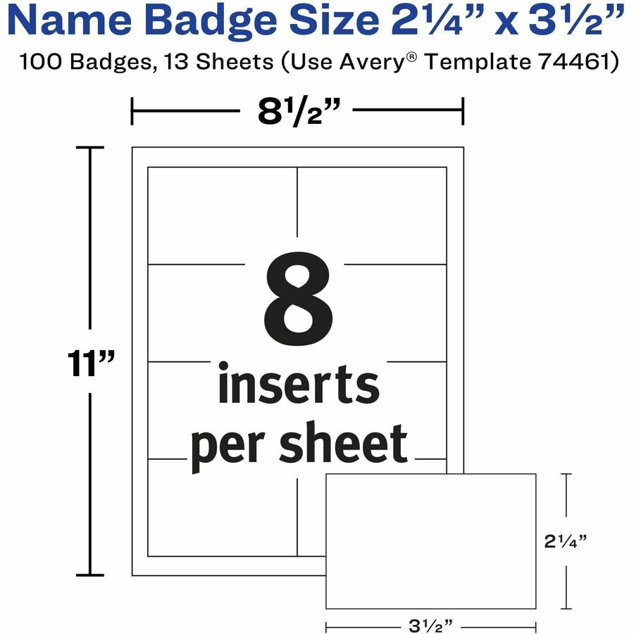 Avery Customizable Name Badges With Clips, Rectangle, 74461, 2-1/4" x 3-1/2", Clear Holders With White Inserts, 100 Badges (AVE74461) - Image 4