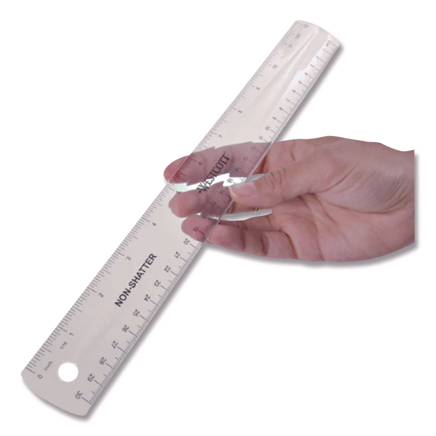Westcott Non-Shatter Flexible Ruler, Standard/Metric, 12" (30 cm) Long, Plastic, Clear, 12/Box (ACM17725) - Image 4