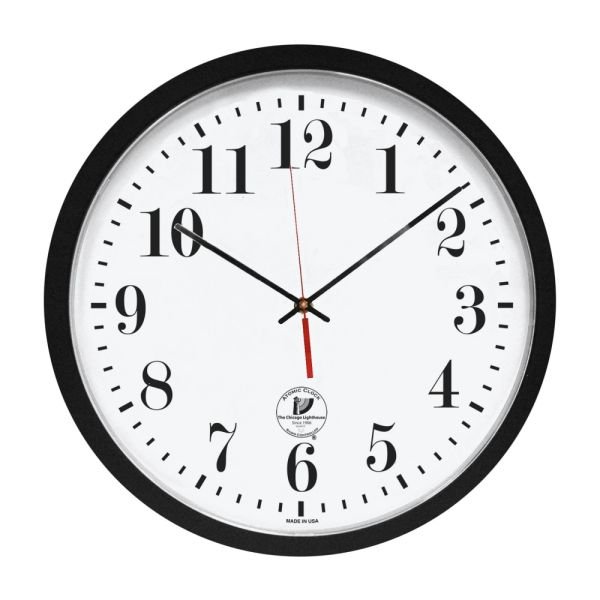 Chicago Lighthouse 16.5" Atomic Wall Clock - Analog - Atomic - White Main Dial - Black/Plastic Case - Contemporary Style - Black Finish (ILC67403302)